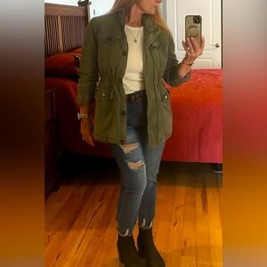 Y2K Vintage Grunge “Me Jane” Women’s Army Green Cargo Utility Jacket Coat Size S